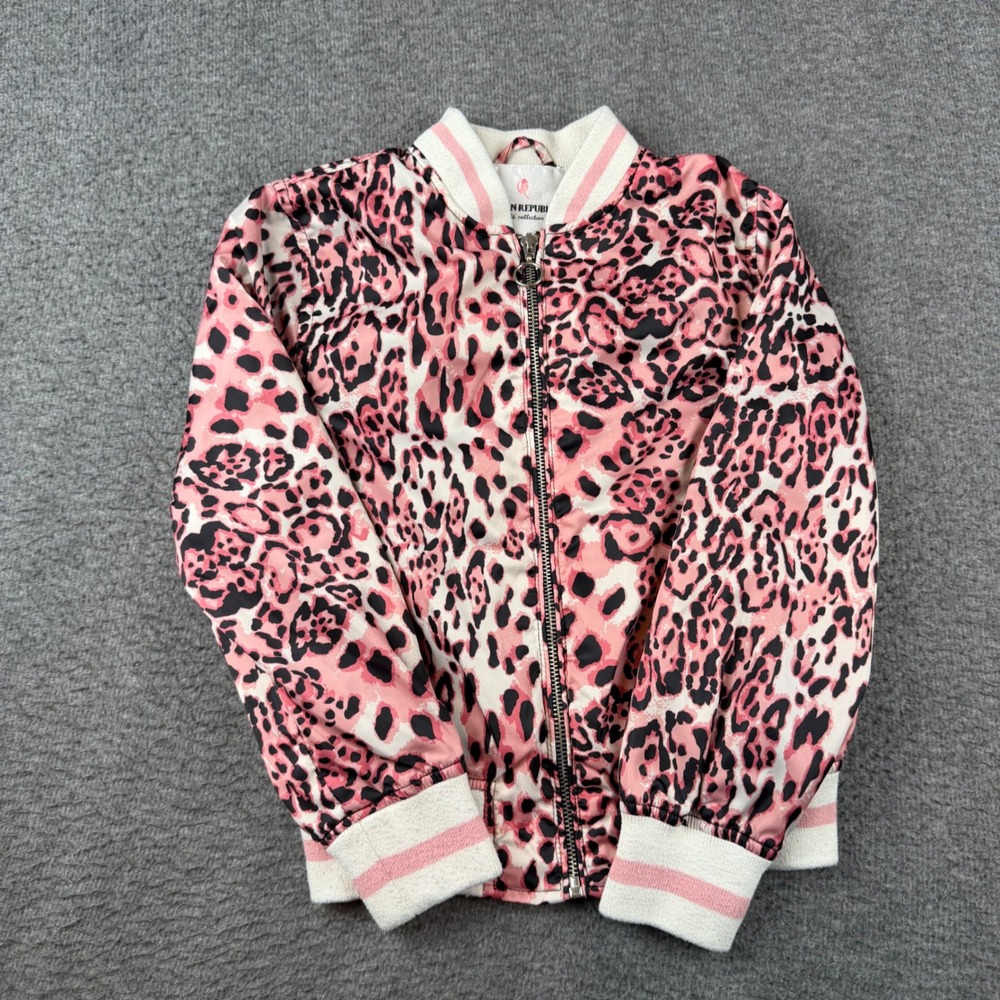 Urban Republic Bomber Jacket Girls 6X Pink Leopard Print Satin Zip Up Coat